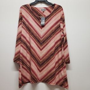 JM Collection Chevron Pattern Tunic Keyhole Womens XL Pink Gold Shimmer New